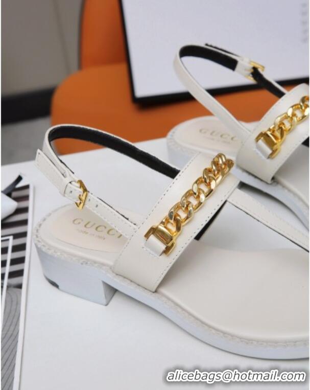 Classic Hot Gucci Leather Thong Sandal with Chain 626599 White 