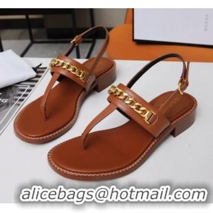 Best Product Gucci Leather Thong Sandal with Chain 626599 Brown