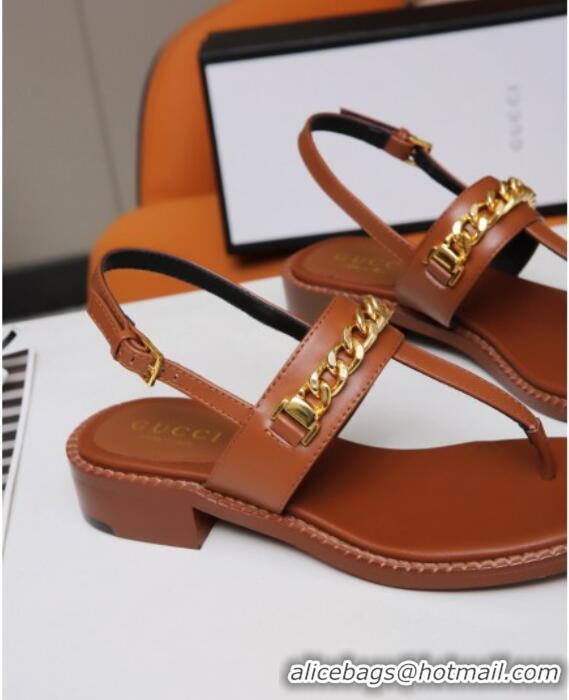 Best Product Gucci Leather Thong Sandal with Chain 626599 Brown