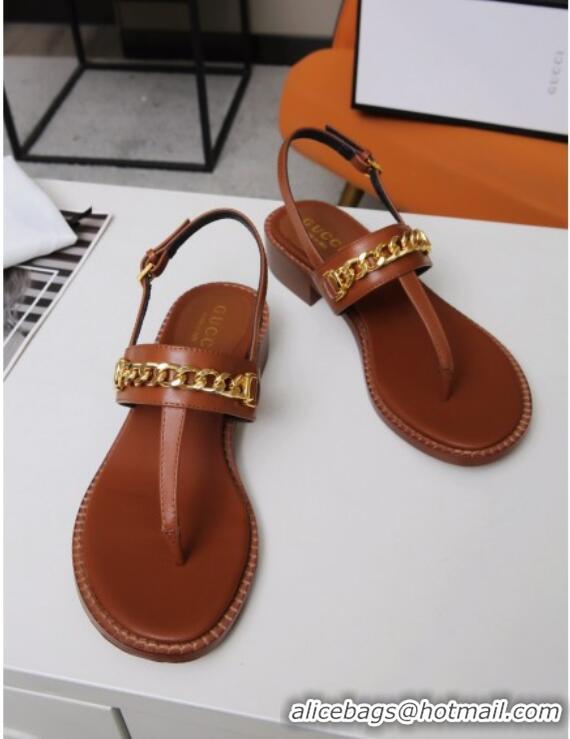 Best Product Gucci Leather Thong Sandal with Chain 626599 Brown