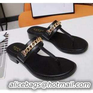 Modern Gucci Thong Sandal with Chain 626599 Black/Gold