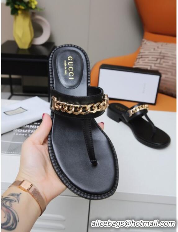 Modern Gucci Thong Sandal with Chain 626599 Black/Gold