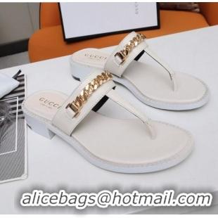 New Fashion Gucci Thong Sandal with Chain 626599 White/Gold