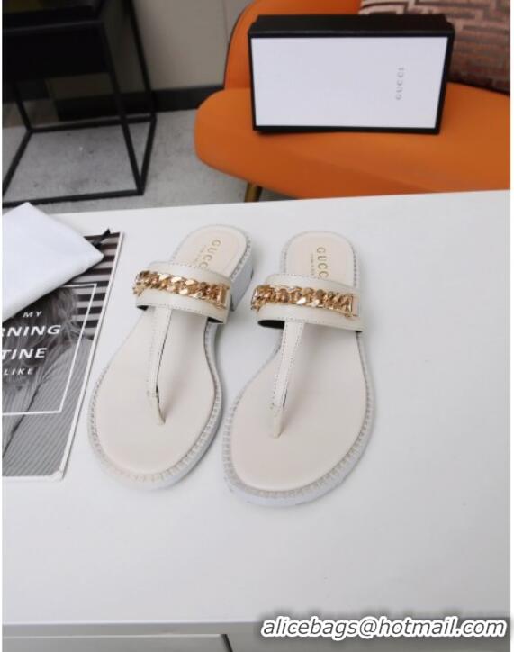 New Fashion Gucci Thong Sandal with Chain 626599 White/Gold