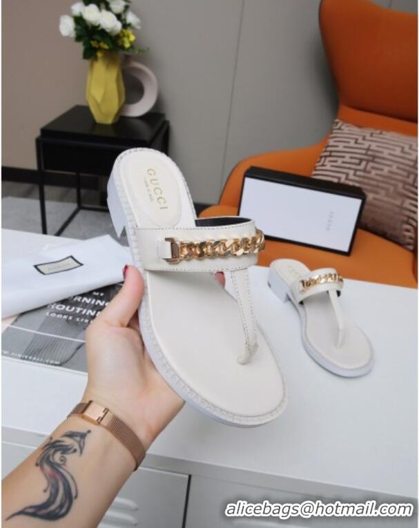 New Fashion Gucci Thong Sandal with Chain 626599 White/Gold