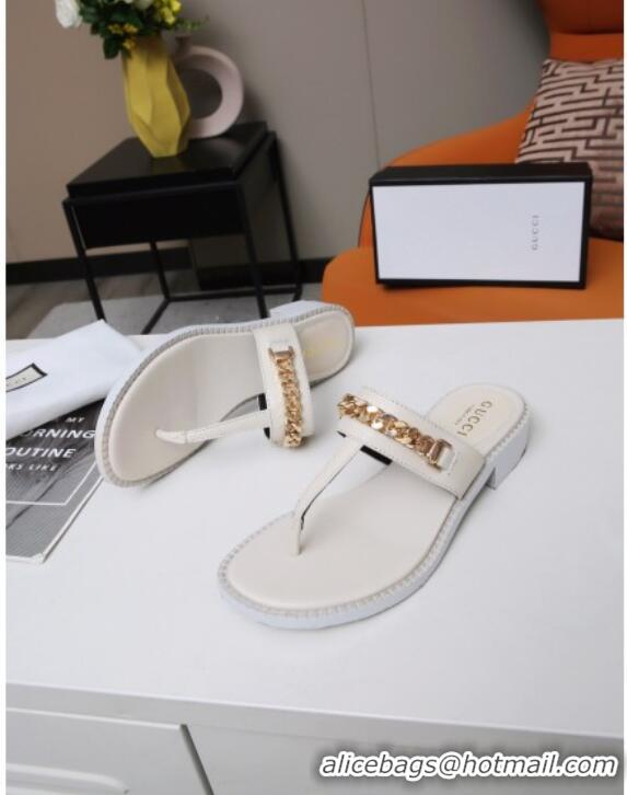 New Fashion Gucci Thong Sandal with Chain 626599 White/Gold