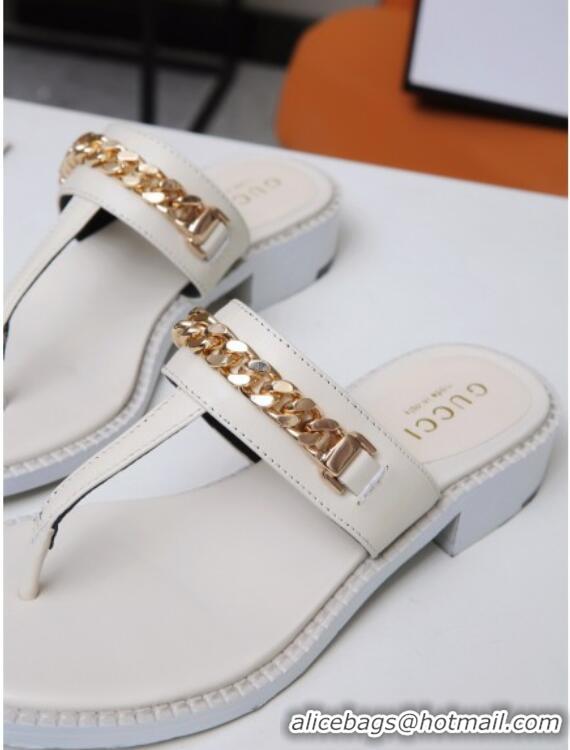 New Fashion Gucci Thong Sandal with Chain 626599 White/Gold