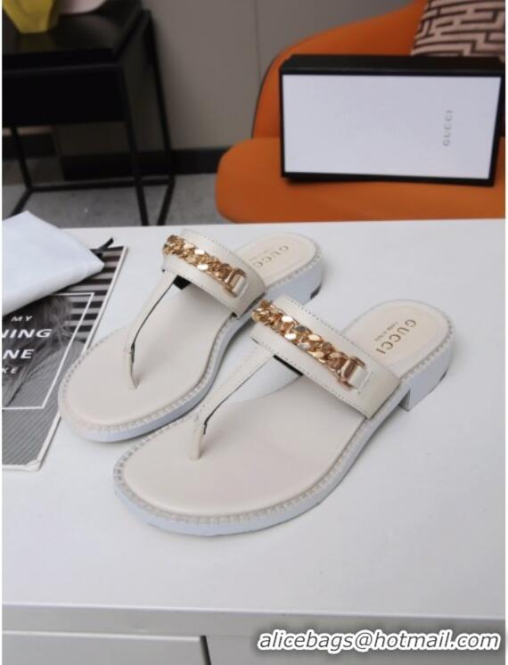 New Fashion Gucci Thong Sandal with Chain 626599 White/Gold