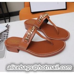 Low Cost Gucci Thong Sandal with Chain 626599 Brown/Gold