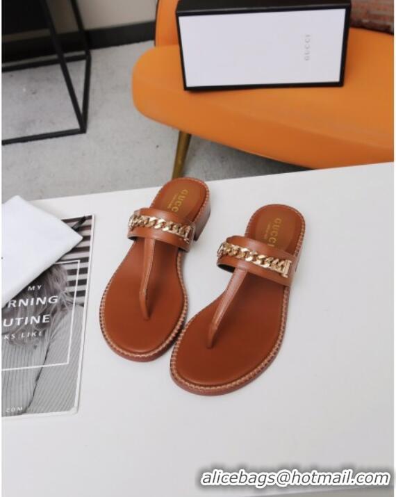 Low Cost Gucci Thong Sandal with Chain 626599 Brown/Gold