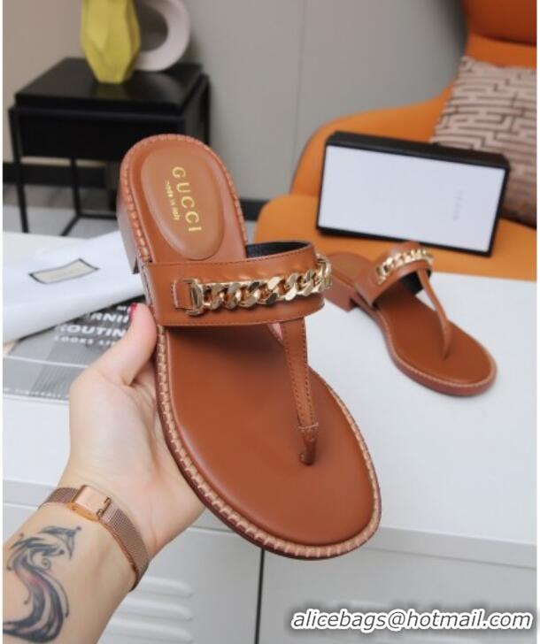 Low Cost Gucci Thong Sandal with Chain 626599 Brown/Gold