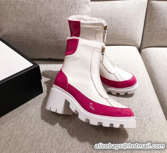 Top Quality Gucci Shell Leather Wool Warm Short Boots 120516 White/Pink