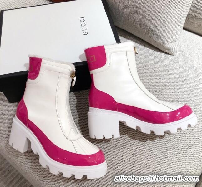 Top Quality Gucci Shell Leather Wool Warm Short Boots 120516 White/Pink