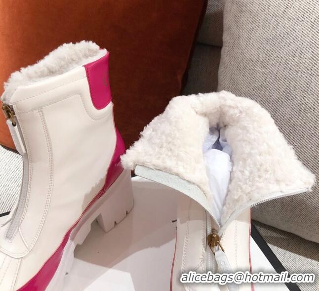 Top Quality Gucci Shell Leather Wool Warm Short Boots 120516 White/Pink