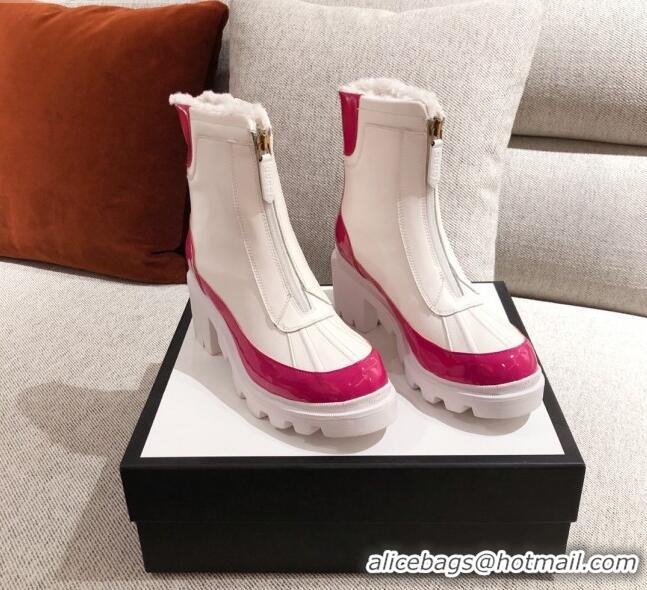 Top Quality Gucci Shell Leather Wool Warm Short Boots 120516 White/Pink