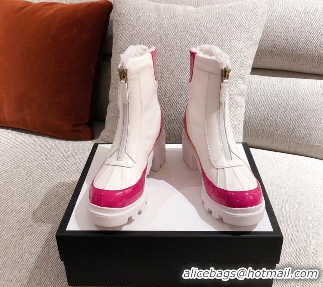 Top Quality Gucci Shell Leather Wool Warm Short Boots 120516 White/Pink