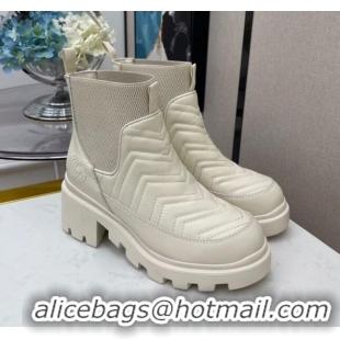 Good Product Gucci Chevron Calfskin Short Boots with Interlocking G 121920 White