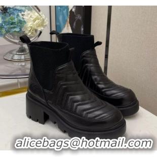 Top Quality Gucci Chevron Calfskin Short Boots with Interlocking G 121920 Black