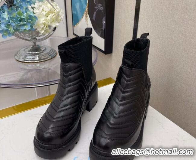 Top Quality Gucci Chevron Calfskin Short Boots with Interlocking G 121920 Black