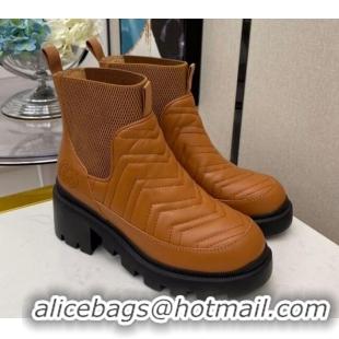 Low Price Gucci Chevron Calfskin 5cm Short Boots with Interlocking G 121920 Brown