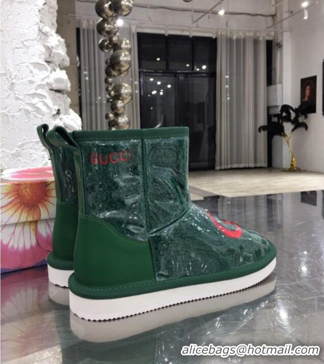 Low Price Gucci Shearling Wool PVC Short Boots with Interlocking G 010510 Green