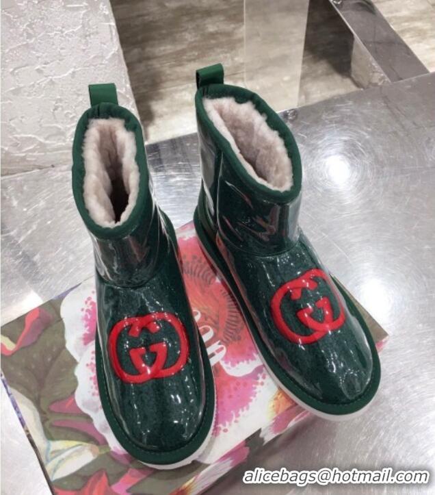 Low Price Gucci Shearling Wool PVC Short Boots with Interlocking G 010510 Green