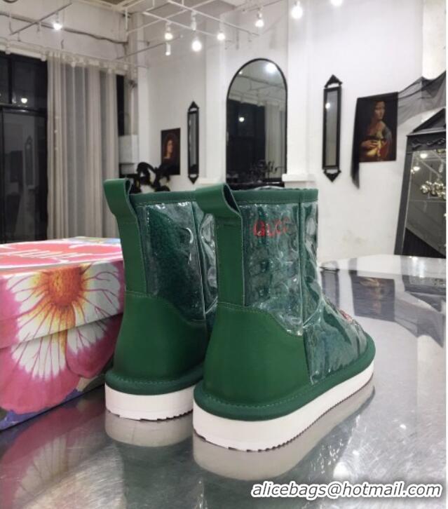 Low Price Gucci Shearling Wool PVC Short Boots with Interlocking G 010510 Green