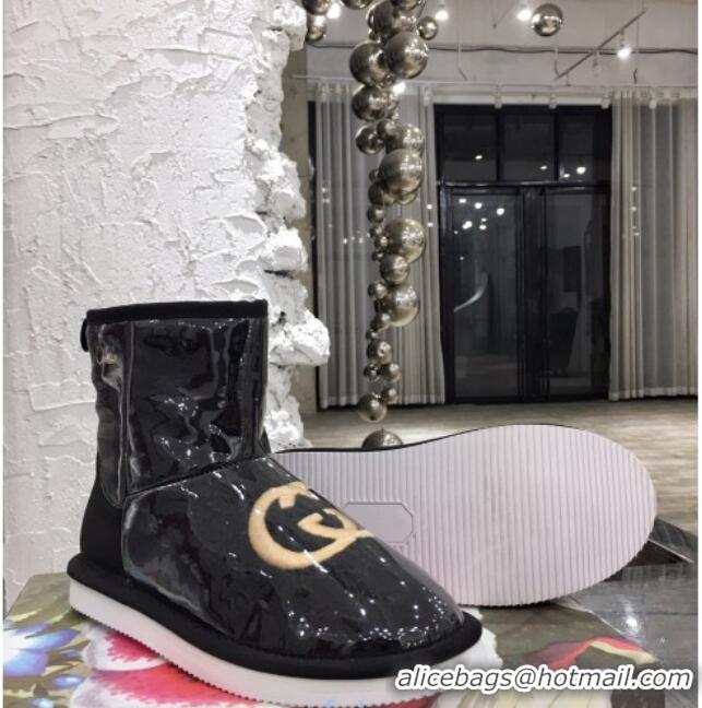 Classic Practical Gucci Shearling Wool PVC Short Boots with Interlocking G 010510 Black