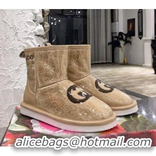 Best Luxury Gucci Shearling Wool PVC Short Boots with Interlocking G 010512 Beige