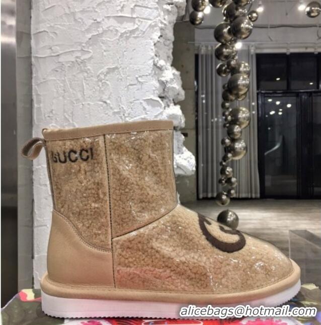 Best Luxury Gucci Shearling Wool PVC Short Boots with Interlocking G 010512 Beige