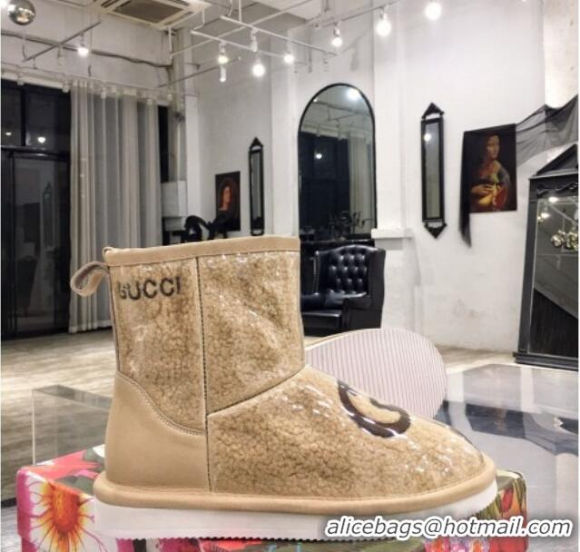 Best Luxury Gucci Shearling Wool PVC Short Boots with Interlocking G 010512 Beige