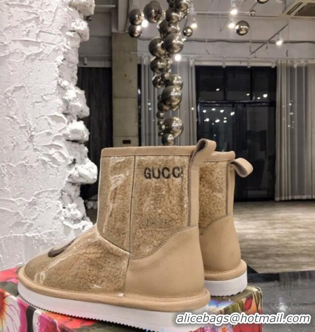 Best Luxury Gucci Shearling Wool PVC Short Boots with Interlocking G 010512 Beige