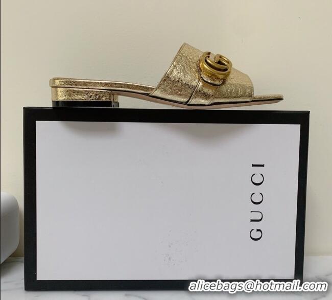 Classic Practical Gucci Leather Double G Flat Slide Sandals Gold 010664