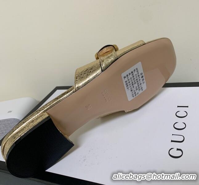 Classic Practical Gucci Leather Double G Flat Slide Sandals Gold 010664