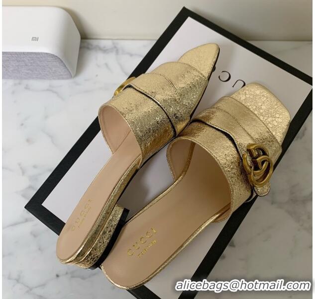 Classic Practical Gucci Leather Double G Flat Slide Sandals Gold 010664