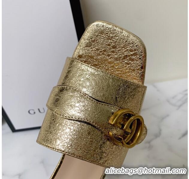 Classic Practical Gucci Leather Double G Flat Slide Sandals Gold 010664