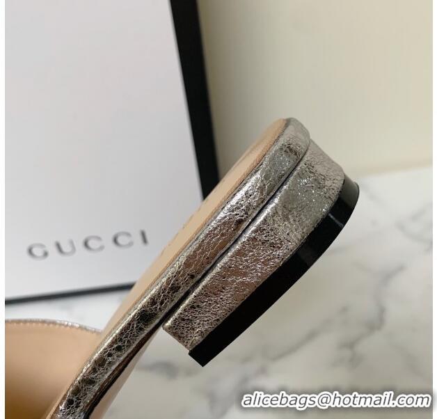 Classic Gucci Leather Double G Flat Slide Sandals 010664 Silver