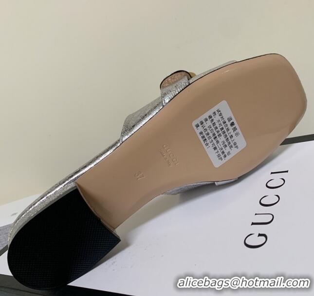 Classic Gucci Leather Double G Flat Slide Sandals 010664 Silver