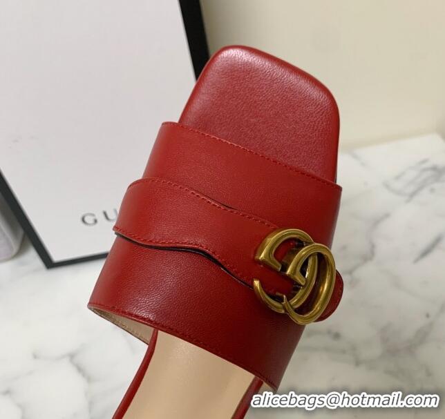 Good Quality Gucci Leather Double G Flat Slide Sandals 010664 Red