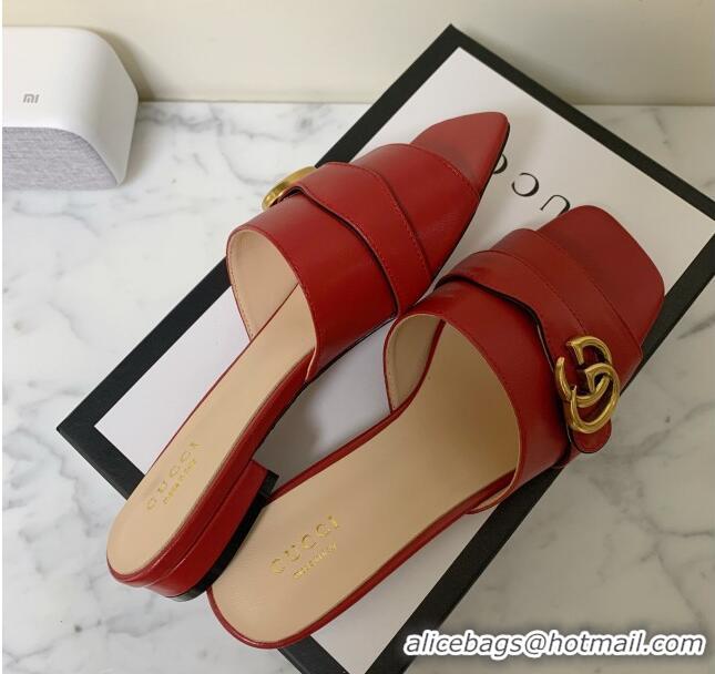 Good Quality Gucci Leather Double G Flat Slide Sandals 010664 Red