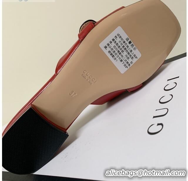 Good Quality Gucci Leather Double G Flat Slide Sandals 010664 Red