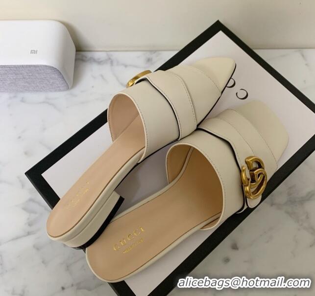 Super Quality Gucci Leather Double G Flat Slide Sandals 010667 White