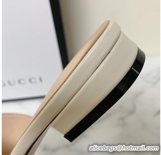 Super Quality Gucci Leather Double G Flat Slide Sandals 010667 White