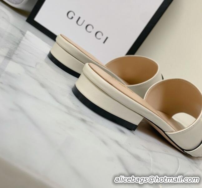 Super Quality Gucci Leather Double G Flat Slide Sandals 010667 White