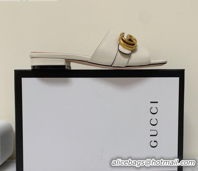 Super Quality Gucci Leather Double G Flat Slide Sandals 010667 White