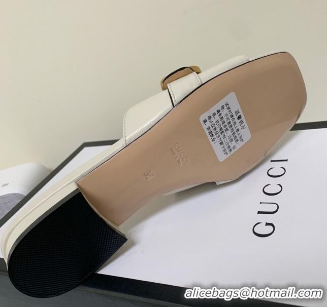 Super Quality Gucci Leather Double G Flat Slide Sandals 010667 White