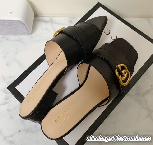 New Style Gucci Leather Double G Flat Slide Sandals 010667 Black