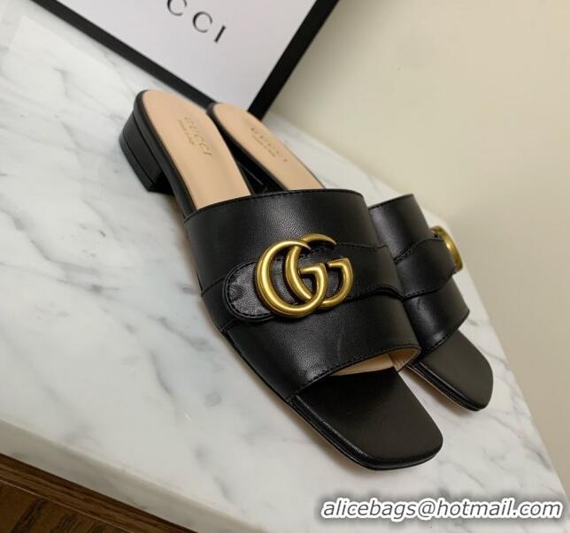 New Style Gucci Leather Double G Flat Slide Sandals 010667 Black