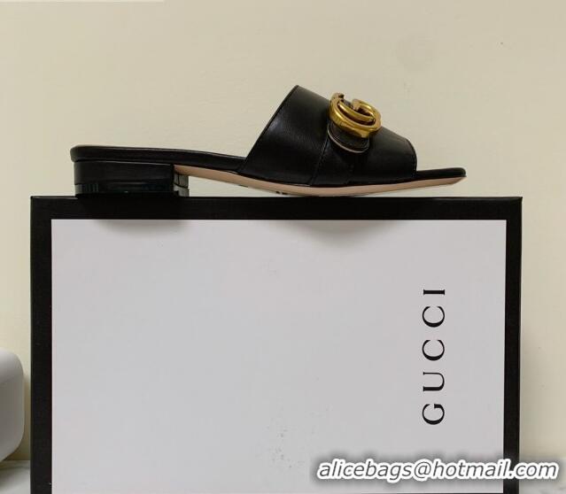 New Style Gucci Leather Double G Flat Slide Sandals 010667 Black