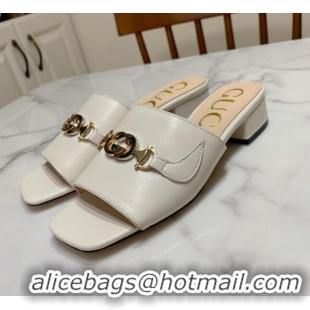 Good Product Gucci Zumi Leather Slide Sandals 602415 White 